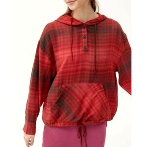 Urban Outfitters Flannel Hoodie Womens XL Red Plaid Boho Athleisure Pullover